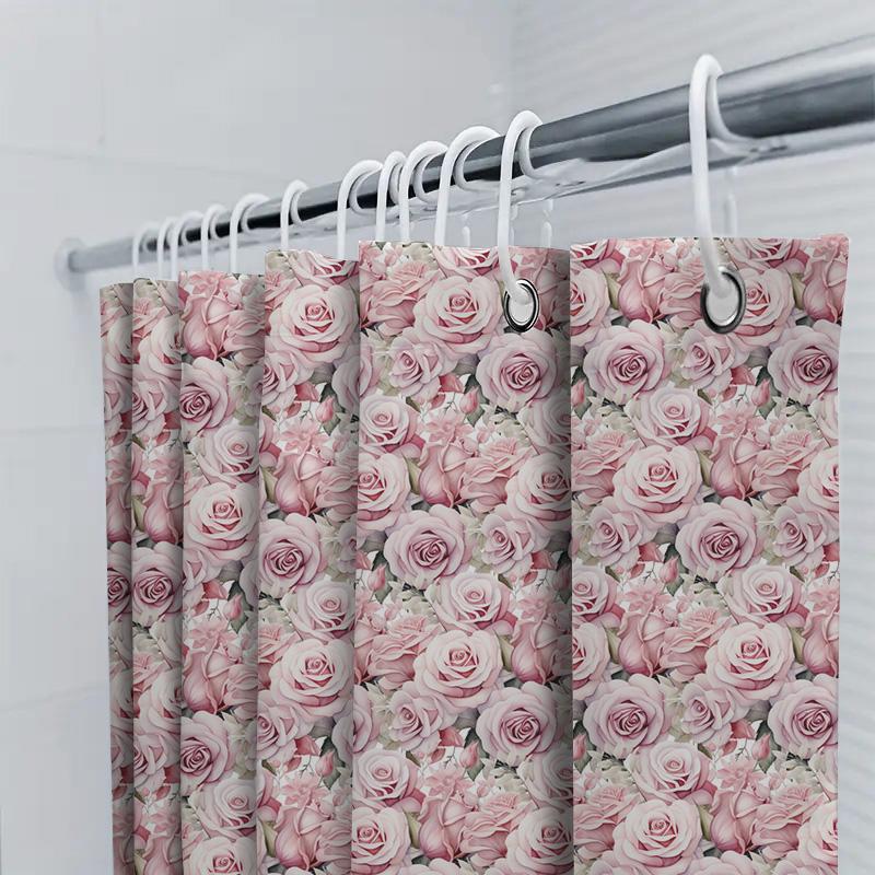 Delicate Pink Rose Printed Shower Curtain Bathroom Decor Waterproof Home Decor (180X240Cm)