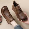 First Layer Cowhide New Versatile Single Boots Velvet Low Heel Short Boots Retro Leather Round Head Women's Boots