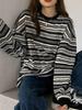 Korean Style Women's Striped Long-Sleeve Loose T-Shirt - Spring/Autumn Round Neck