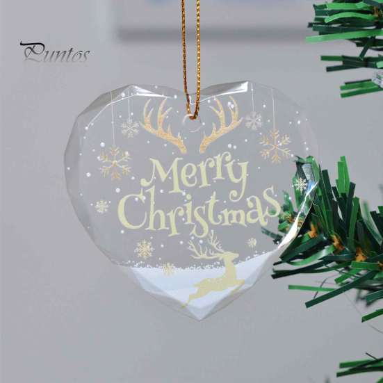 Warm Atmosphere Seasonal Decor Heart Shaped Christmas Ornaments, Crystal Santa Winter Scene Hanging Ornament, Transparent Holiday Ornaments Xmas Tree