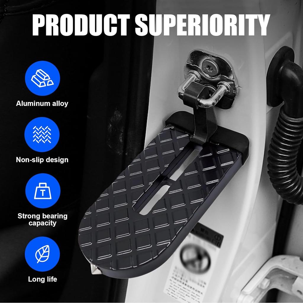 Car Door Step with Hook,  Foldable Metal Automotive Anti-Skid Pedal, Universal Thickened Vehicle Roof Rack Assistance Step