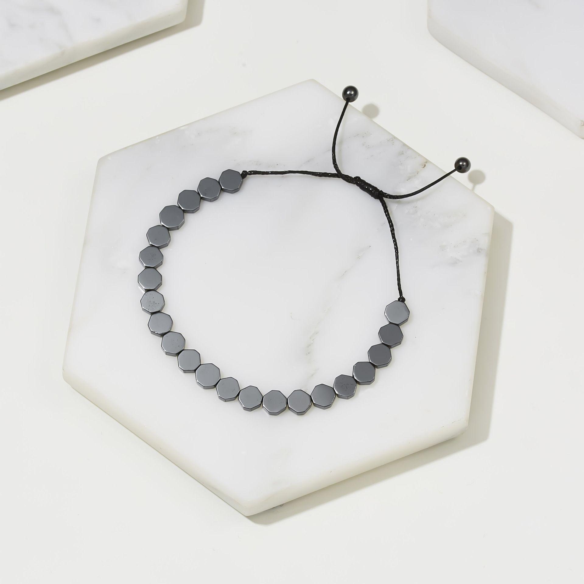 

Унисекс Женские украшения Мужской браслет-манжета из бусин Черный камень гематит Гематитовый браслет из бусин Регулируемый 4