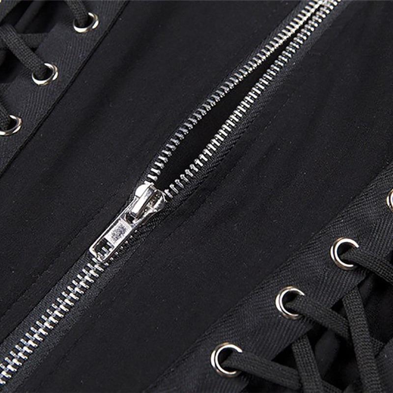 Topy na zamek damskie bez rękawów seksowny krótki gotycki top sweter z golfem czarny top koszula damska