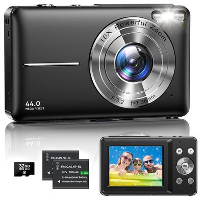Digitalkamera FHD-Videoaufnahme 44 Megapixel Autofokus 16-fach-Zoom Serienaufnahme Bildstabilisierung wird mit 32GB microSD-Karte geliefert enthält zwei