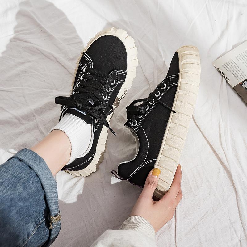 

Три пары женских парусиновых туфель на вулканизированной платформе, универсальные, в стиле ретро, новые маленькие белые туфли, уродливо-милые туфли на плоской подошве, туфли на платформе для увеличения роста 37 чёрный
