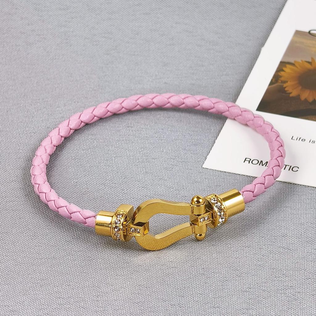 2026 Red Rope U-shaped Fred Micro-inlaid Half-brick Leather Rope Horse Buckle Hoof Non-fading Bracelet