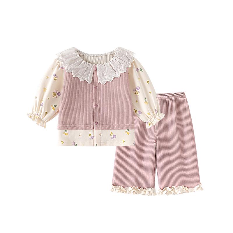 

Stylish Girls Spring Outfit: Fake Two-Piece Long Sleeve & Pant Set 66cm