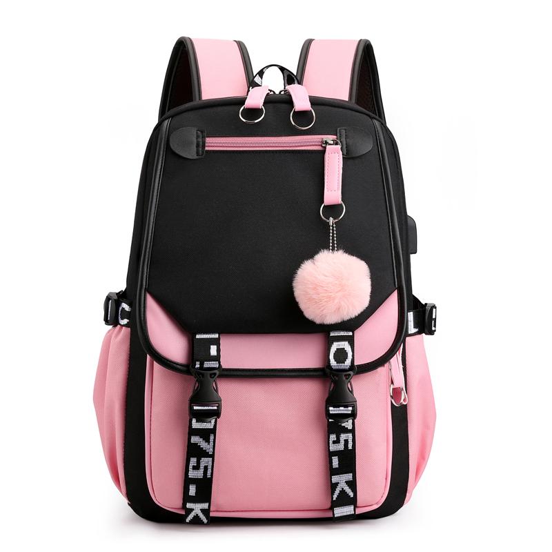

Повседневный женский водонепроницаемый противоугонный рюкзак с несколькими карманами для путешествий на открытом воздухе, школьные сумки для ноутбуков с USB-портом для зарядки розовый/чёрный