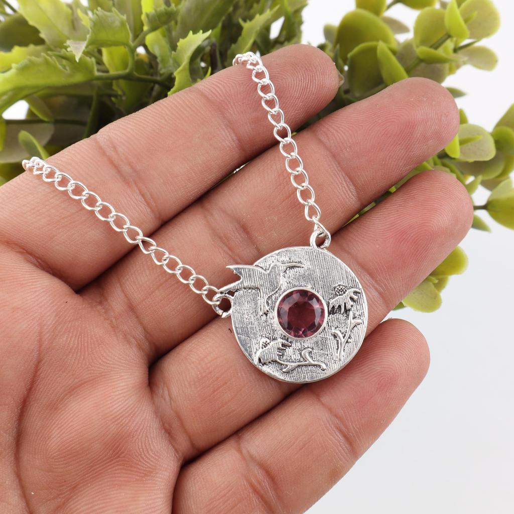Rhodolite Gemstone Jewelry, Handmade Silver Pendant, 925 Solid Sterling Silver Pendant For Mother's Gift