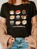 Women's Sushi Anime Print T-Shirt - Cute Cartoon Sushi Characters Short Sleeve Crew Neck Casual