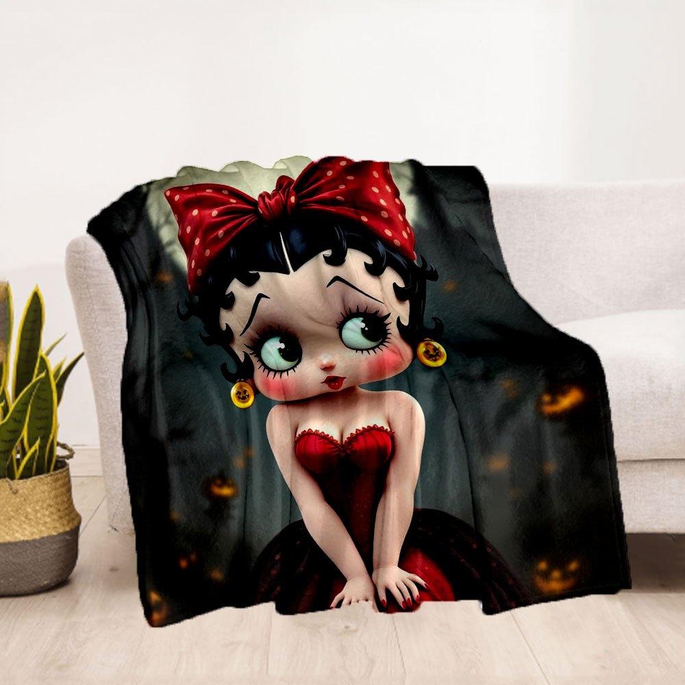 Halloween Red Dress with Polka Dot Bow Spooky Costume for WomenBlanket Flannel Throw Blanket for Sofa, Bed, Travel, Camping, Office, Couch, Chair