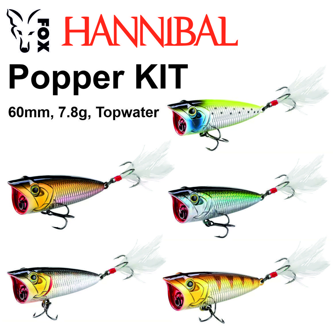 

Набір поперів FOX Hannibal Popper Kit (5 шт приманок + коробка)