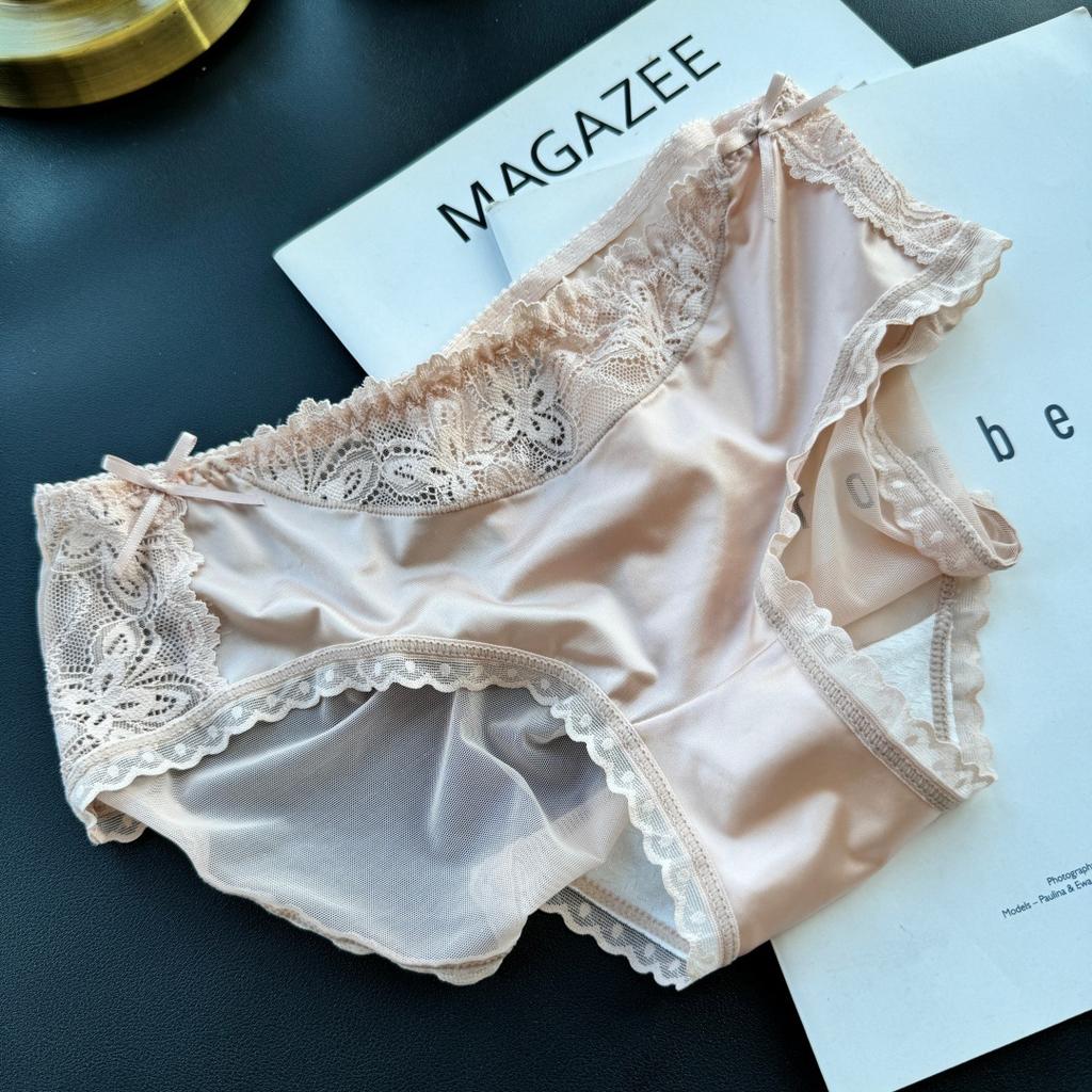Ladies Spring and Summer Sweet Lovely Sexy Lace Bright Face Mesh Yarn Ice Silk Briefs