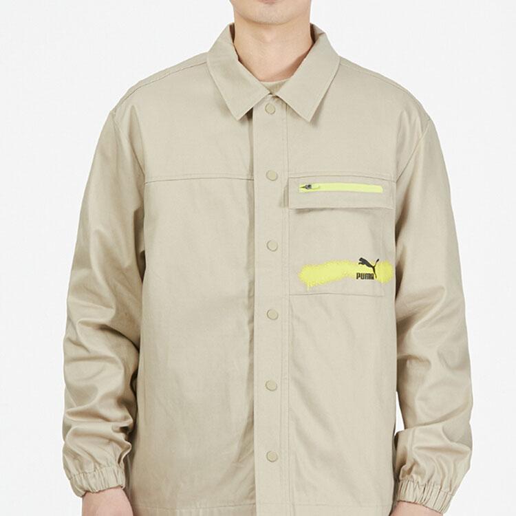 Puma Logo Print Twill Collar Jacket Men Outerwear Brown 536089-64