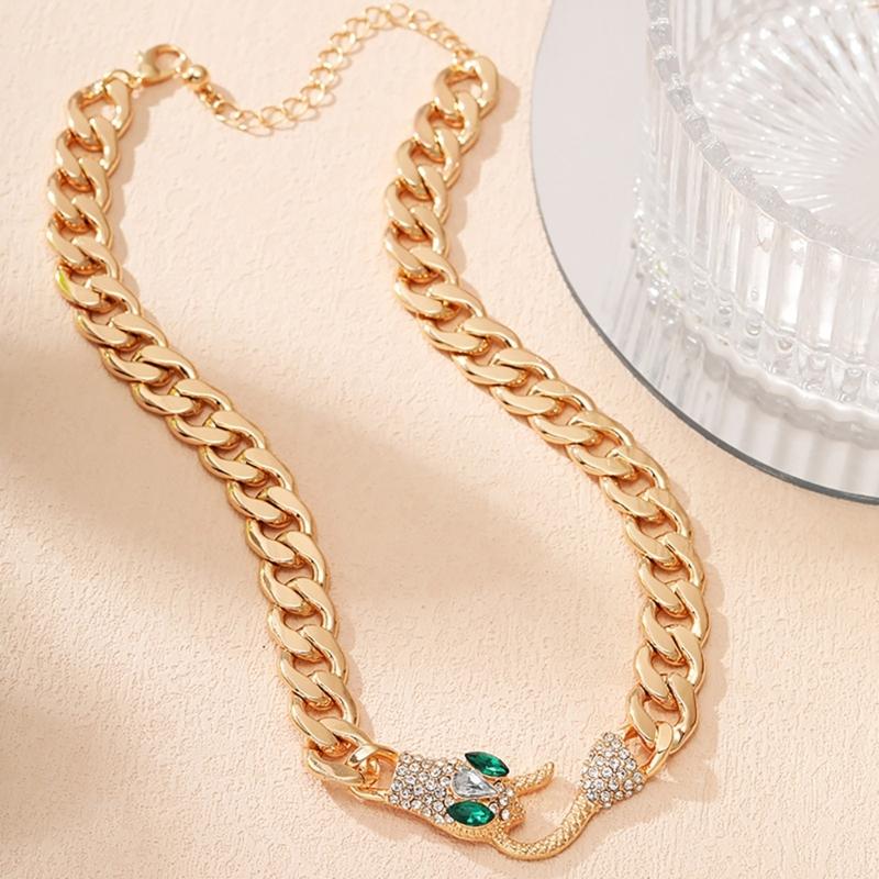 Snake Choker Necklace Black Silver Zircon Cuban Link Chain Accessory for Men and Women Cool Vikinged Goth Styles