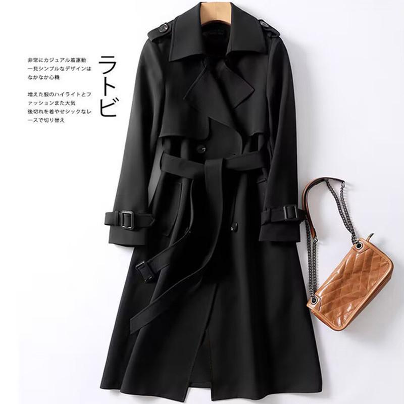 Trench Coat da Donna Primavera Autunno Coreano Lungo Elegante Doppiopetto Khaki Giacca a Vento Streetwear