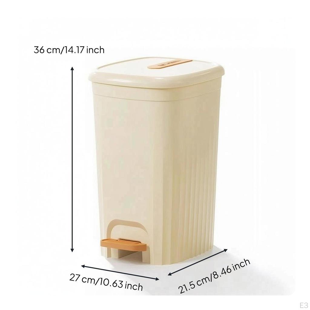 Step Trash Can Hands with Lid Easy To Clean Pedal Bin for Restroom, Bedroom, Kitchen 13L