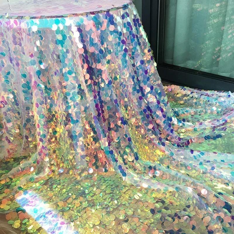 18mm Fish Scale Sequin Embroidered Fabric Photography Live Broadcast Background Decoration Cloth Stage Costumes Production