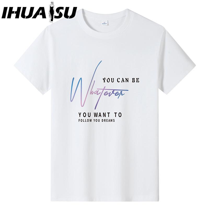 IHUASU Kortermet t-skjorte i bomull for menn mote løs halvermet skjorte med trykt medfølende skjorte