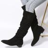 New Solid Color Comfortable Fashion Knee-high Fashion Boots Round Head Square Heels Increase Large Size Winter High Boots