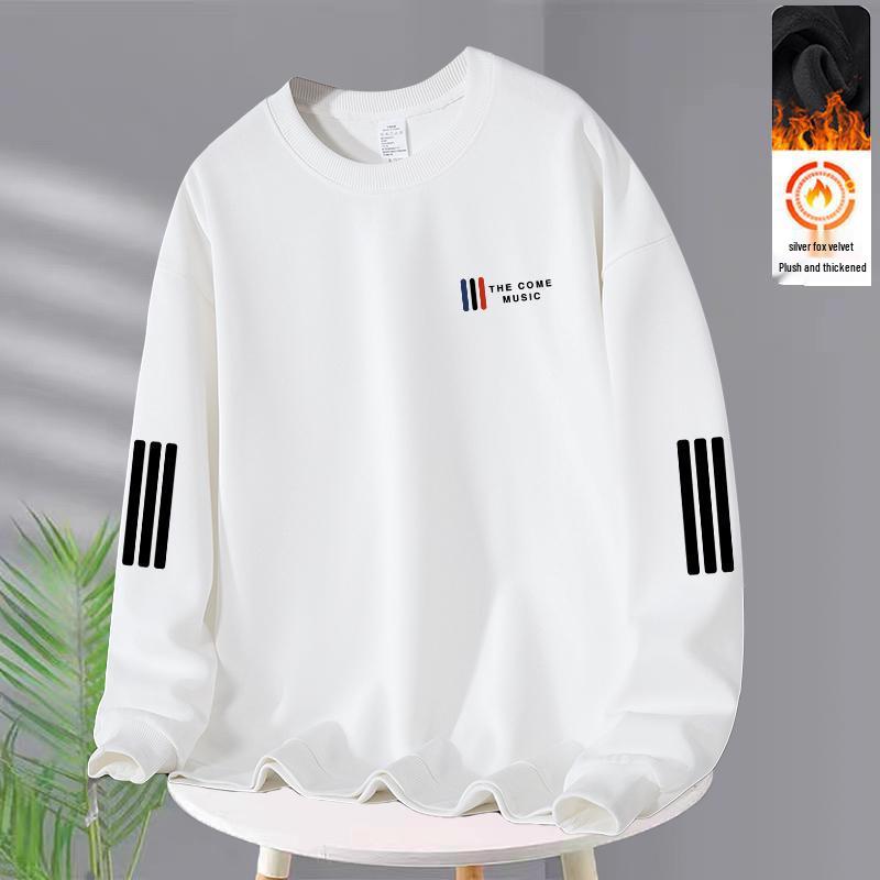 Men's Trendy Long-Sleeve Plus Velvet Sweatshirt: Autumn/Winter Loose-Fit Round Neck for Young Students