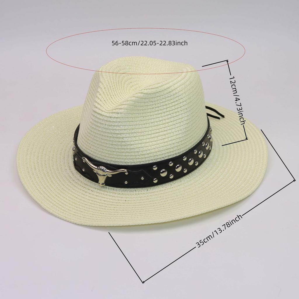 New personalized belt big bull head western cowboy hat men's and women's sun hat outdoor sports straw hat