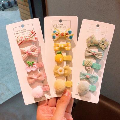 5 adet/takım kore sevimli saç tokası bebek kız için yay peluş topu tatlı bebek kız saç tokası tam kumaş patlama yan bebek saç aksesuarları