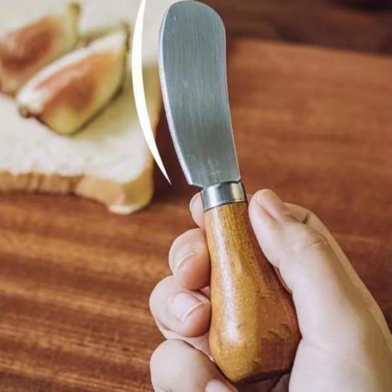 Upright Butter Knife with Solid Wood Handle Stainless Steel Cheese Spreader for Toast Jam Non-Slip Peanut Butter Smearing Tool