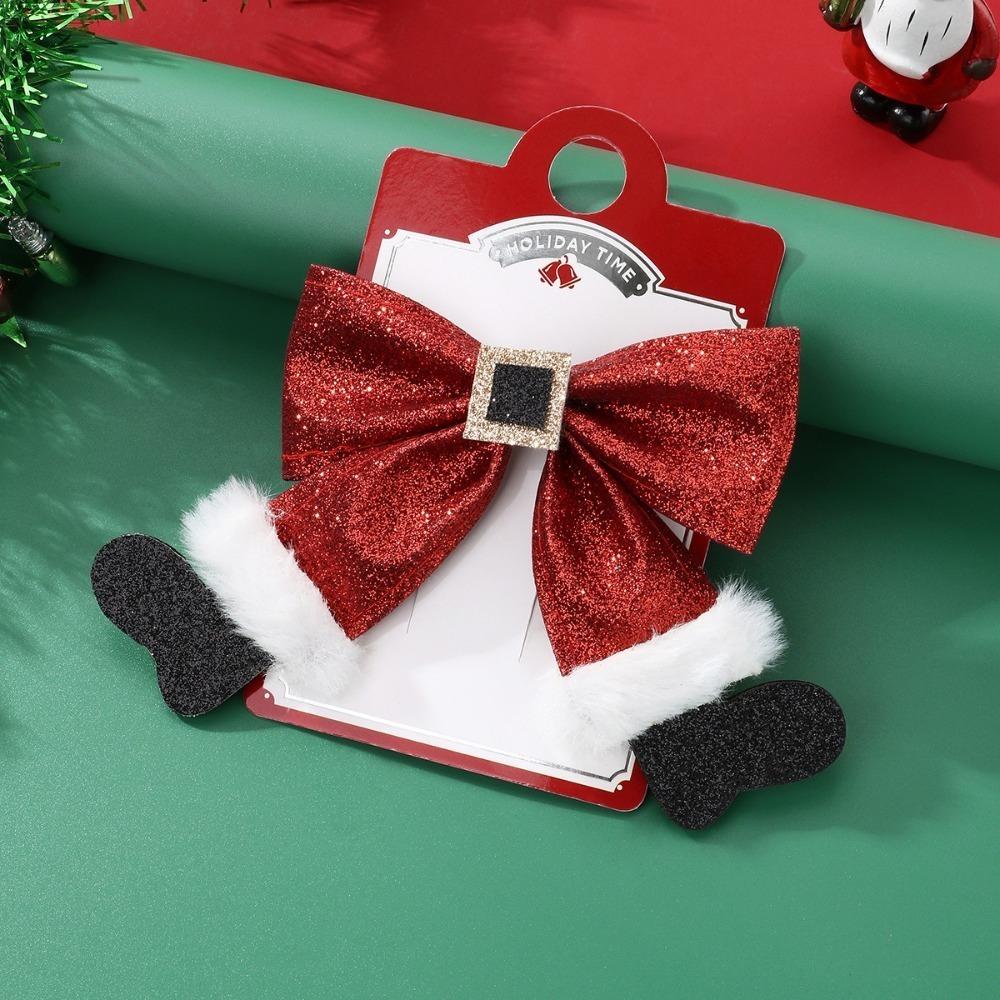 Red Socks Bow Sequin Side Clip Festive Women Barrette New New Year Hair Accessories Hair Ornament