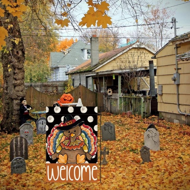 Thanksgiving Sports Turkey Double-Sided Garden Flag 45x30cm/18x12in Fall Outdoor Yard Display