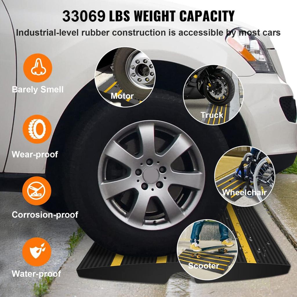 Curb Ramp Rubber Driveway Ramp 2 Pack 2.6" Rise 15T Load Threshold Ramp