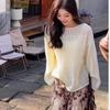 2026 Loose Knit Hollow Out See Through Blouse Summer Women Solid Color Crochet Openwork Top Long Sleeve O Neck Knitted T-shirt Vacation Style Tee