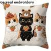 1/4pcs Autumn Farmhouse Cat Throw Pillow Covers, Cute Kitten Decorative Pillow Cases for Sofa Couch Bed Cushion Cover