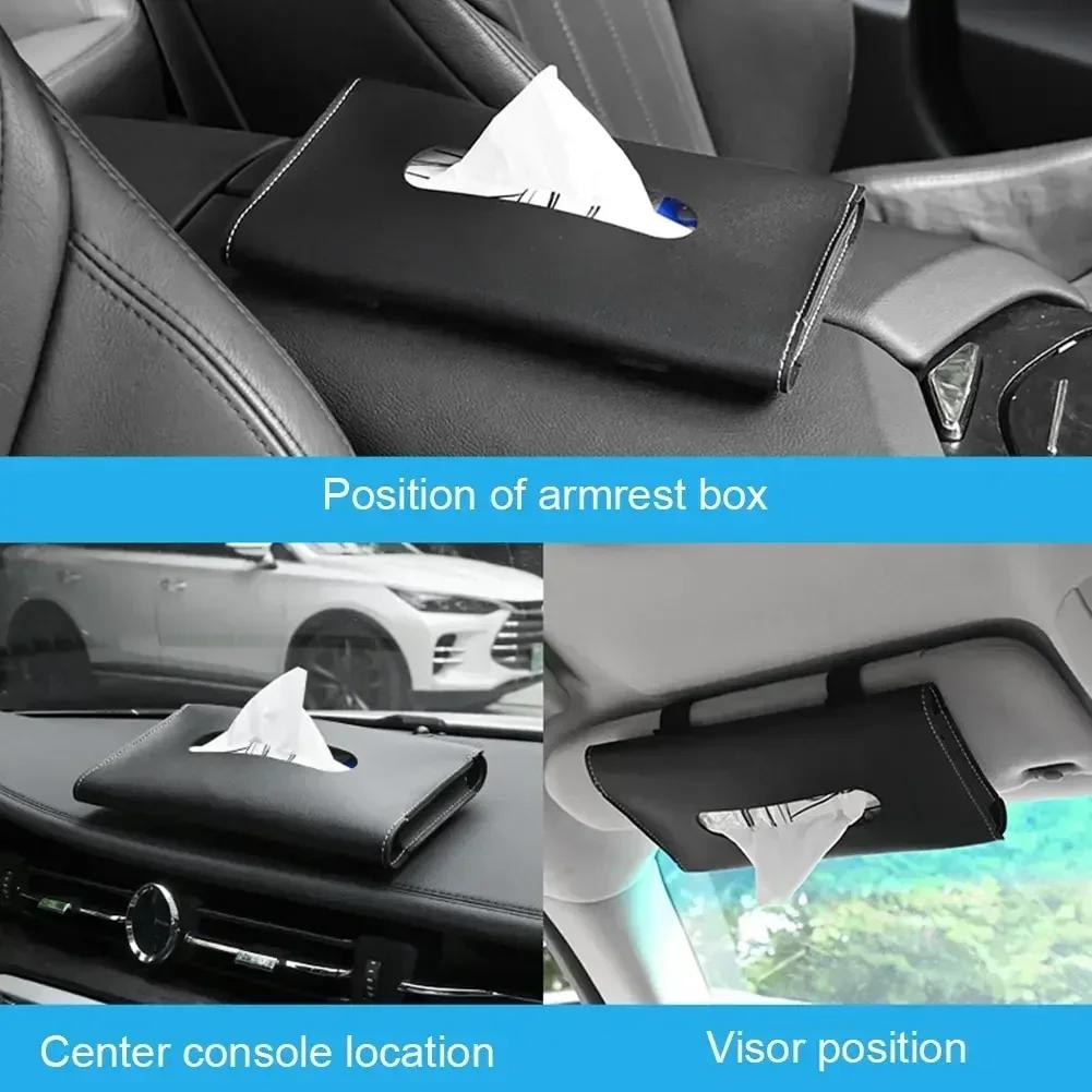 PU Leather Car Tissue Box - Sun Visor Hanging Holder for Auto Interior Storage Decor (1PC)