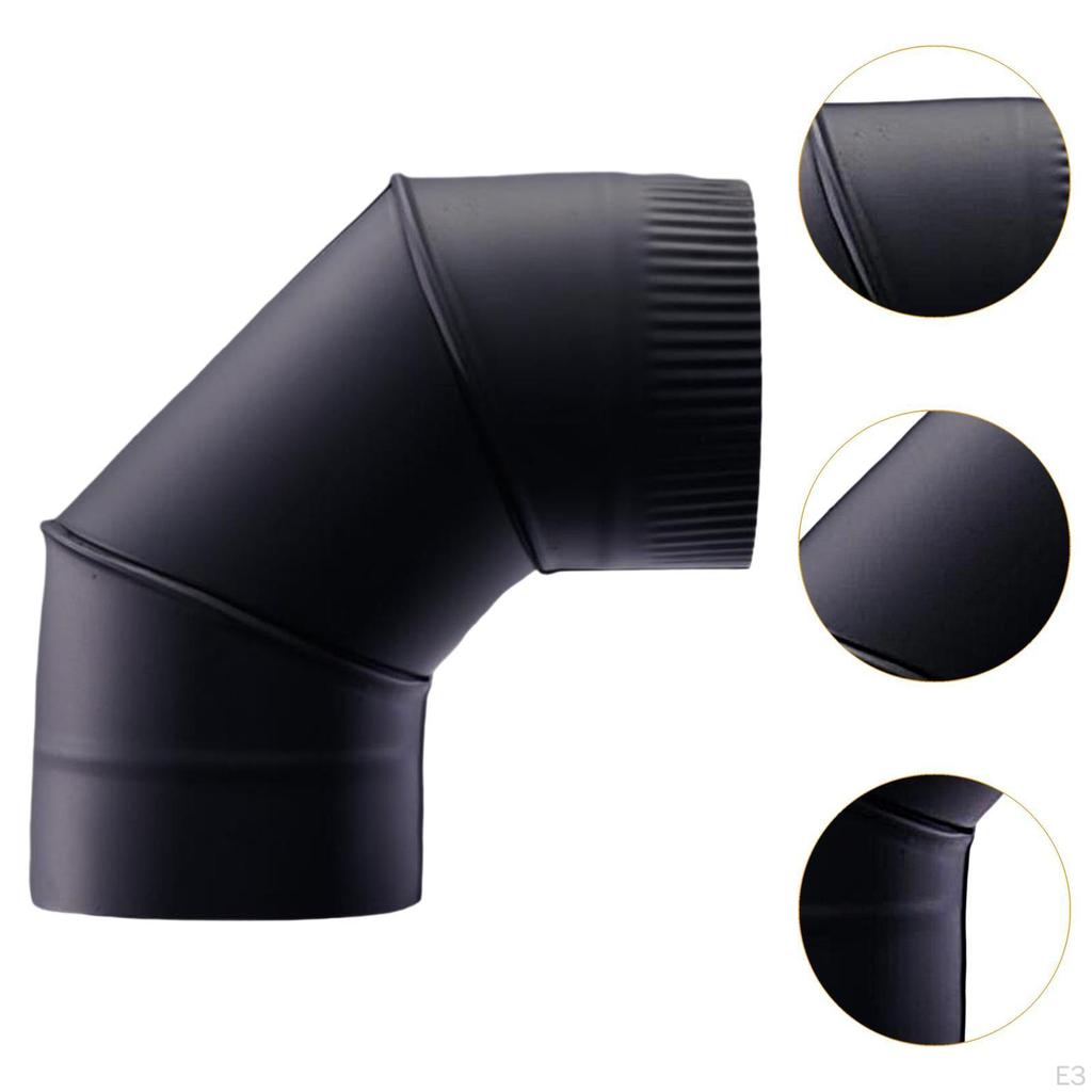 Conector de tubo de fogão preto de 90 graus para uso em chaminé Adaptador de conduta de aço inoxidável