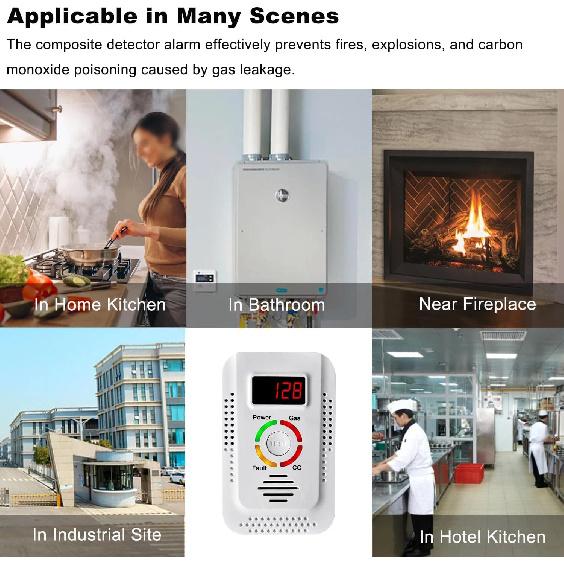 Natural Gas Detector 2in1 And Carbon Monoxide CO Detector, Combustible Gas Leak Detector Monitor For Co, Lpg, Methane In Kitchen