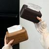 Elegant Chinese Wood Grain Tissue Box - High-End Feel Desktop Dispenser for Living Room Wet Wipes and Paper Storage.