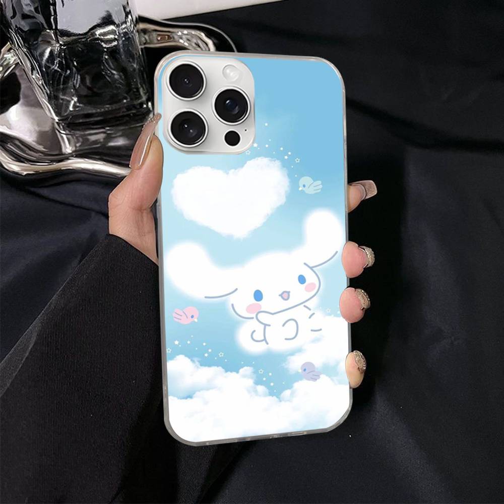 Caroon Cute C-Cinnamorolls For IPhone 17 Air 16 15 14 13 12 11 Pro Max Plus Phone Case Silvery Satin Glossy Surface