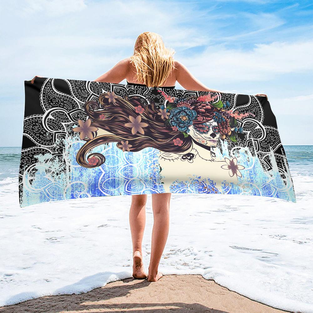 Halloween Horrible Sugar Skull Girl Printed Beach Towel Outdoor Quick Drying Swimming Bath Towels Yoga Mat for Kids Adults Gift