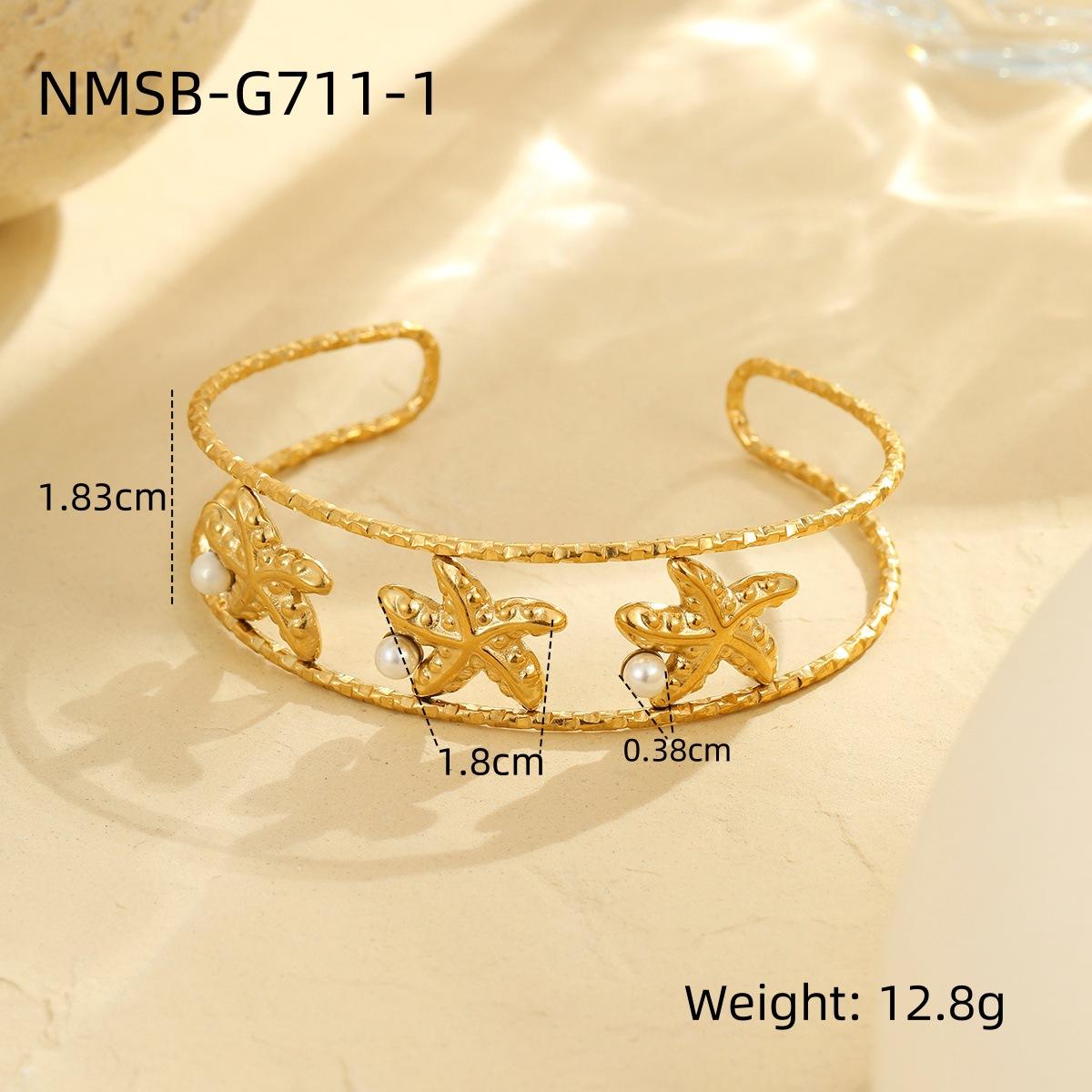 GEMCHIC Women s Ocean Collection Starfish & Seashell Stainless Steel Bangle, European & American Trendy Fashion High-End Jewelry