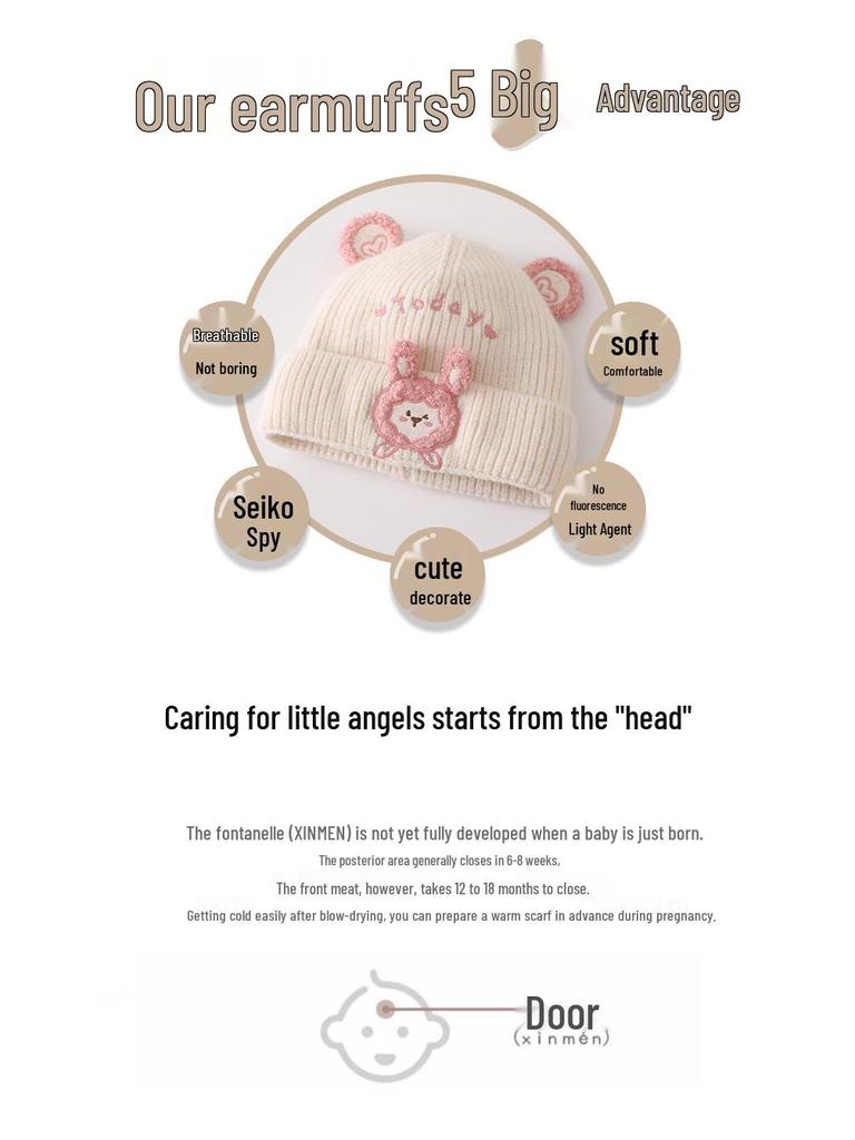 Warm Knit Baby Beanie - Cute, Windproof, Wool Hat for Infant Girls (Autumn & Winter)