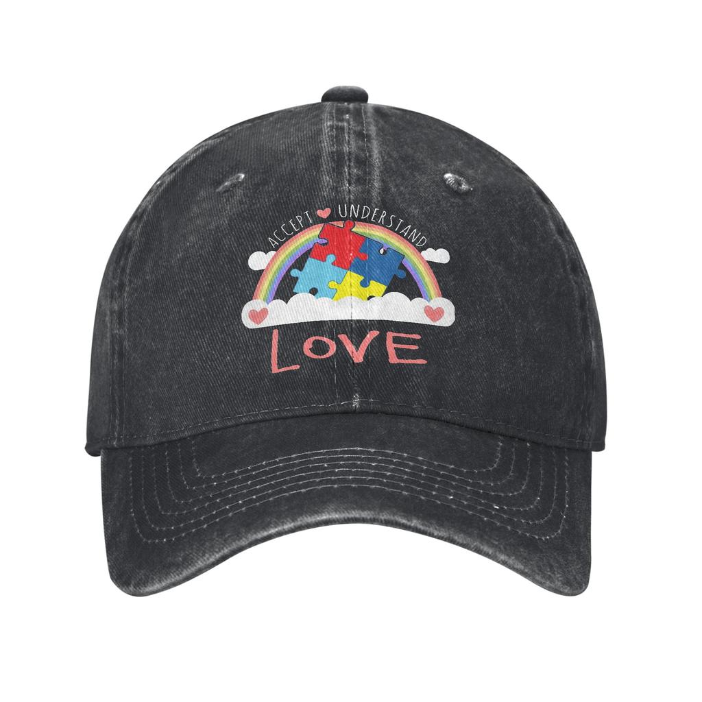Unisex Autism Awareness Respect Love Support Print Hat Vintage Distressed Denim Washed Baseball Cap Adjustable