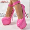 Мода Aphixta Нежно-розовый 2 см Пряжка ремня Пип Вечеринка Диско Танцы Туфли-лодочки Женские 5,5 см Платформа 16 см Высокий Тонкий Каблук Обувь Супер Большой Размер 50