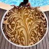 Luxury Gold Vintage Floral Round Beach Towel with Tassels, Microfiber Quick Dry Beach Blanket Absorbent Meditation Rug Yoga Mat