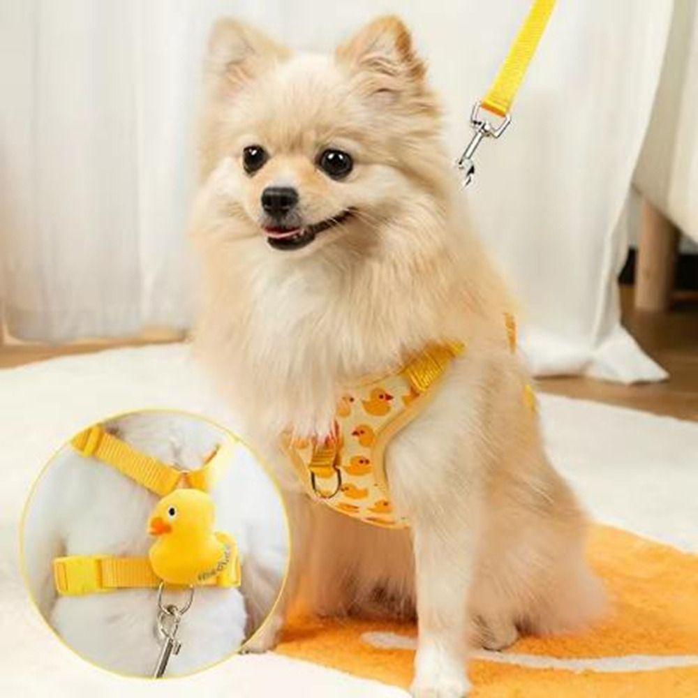 Adjustable Buckle Yellow Duck Dog Rope Vest Style Cartoon Dog Leash Pet Harness  Yorkshire