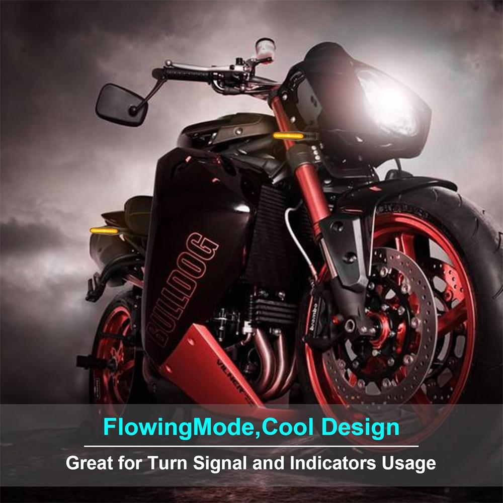 Super Bright 4PCS Motorcycle Indicators Flowing LED Turn Signal Lights 12V for Motorbike Scooter Quad Cruiser Off Road, Amber Yellow