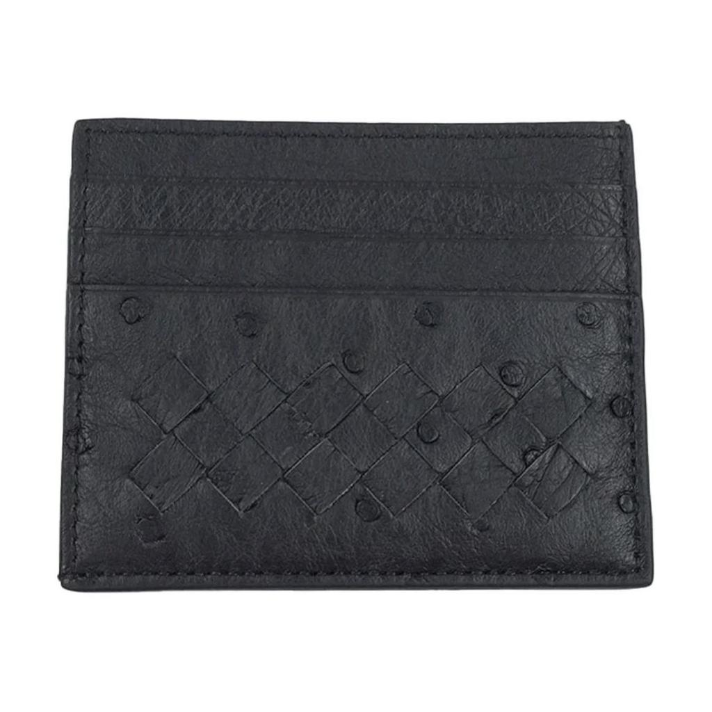 Bottega Veneta Intrecciato Woven Design Ostrich Leather Card Holder Men Accessories Black 547880VE0B88757