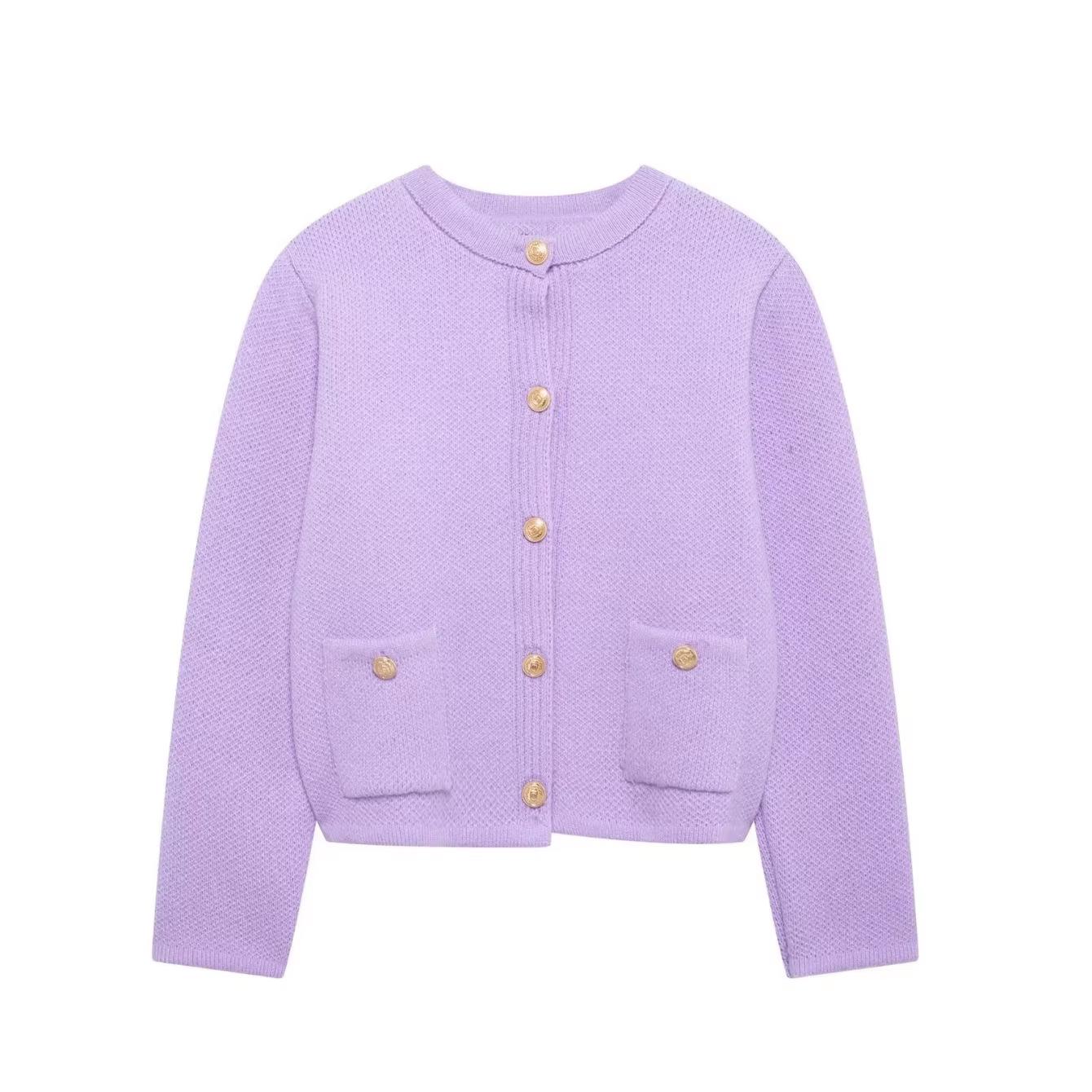 

2025 Spring/Summer Women s Simple Long-Sleeve Round Neck Knit Cardigan Medium світло-фіолетового кольору