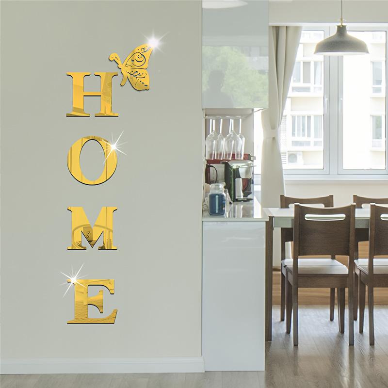 1 Set Acrylic 3D Family Slogan Self-Adhesive Wall Sticker DIY Mirror Home Decor HOME Removable English Alphabet
