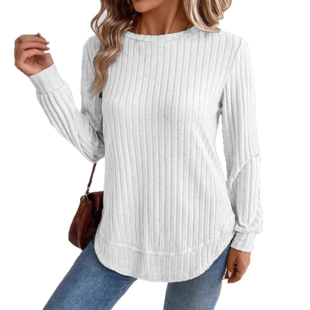 2025 Autumn Women's Long Sleeve Knit Pullover - Solid Color, European American Style, Versatile Round Neck